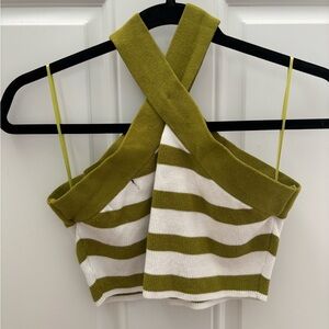 Striped Green and White Women's Halter Top